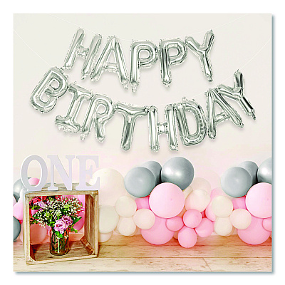 PUKKA PAD Happy Birthday Balloon Garland with 13 Letter Balloons, 19.6 ft Cotton Cord, Inflation Straw, 2/Box (654)