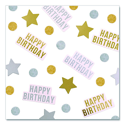 PUKKA PAD Gold and Silver Birthday Confetti, Circles, Stars, Happy Birthday Shaped, 1 x 2, Gold/Silver, 3/Pack, 2 Packs/Box (658)