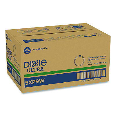 Dixie Ultra Heavy-Weight Paper Plates, 8.5" dia, 125/Pack, 4 Packs/Carton (SXP9W)