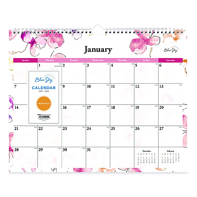 Blue Sky Lindley Monthly Wall Calendar, Floral Artwork, 15 x 12, White/Pink/Red Sheets, 12-Month (Jan to Dec): 2026 (117888)