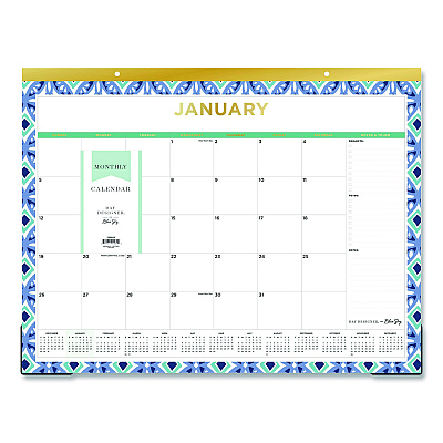 Blue Sky Tile Monthly Desk Pad Calendar, Geometric Artwork, 22 x 17, White/Blue/Green Sheets, 12-Month (Jan to Dec): 2026 (133694)