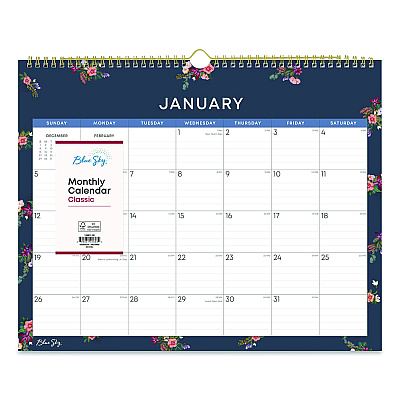 Blue Sky Ashlyn Monthly Wall Calendar, Floral Artwork, 15 x 12, White/Blue/Pink Sheets, 12-Month (Jan to Dec): 2026 (148617)