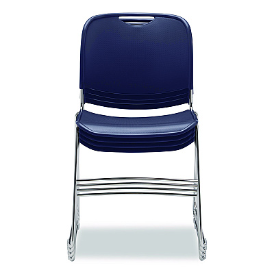 NPS 8500 Series Ultra-Compact Plastic Stack Chair, Supports Up to 500 lbs, 17" Seat Height, Blue Seat/Back, Chrome Base, 4/Carton (85054)
