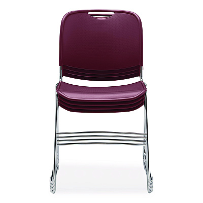 NPS 8500 Series Ultra-Compact Plastic Stack Chair, Supports 500 lbs, 17" Seat Height, Burgundy Seat/Back, Chrome Base, 4/Carton (85084)