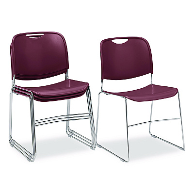 NPS 8500 Series Ultra-Compact Plastic Stack Chair, Supports 500 lbs, 17" Seat Height, Burgundy Seat/Back, Chrome Base, 4/Carton (85084)