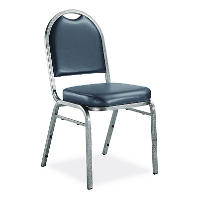 NPS 9200 Series Premium Upholstered Stack Chair, Vinyl, Supports 500 lb, 19" Seat Ht, Midnight Blue Seat/Back, Silver Base, 2/PK (9204SV2)