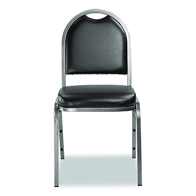NPS 9200 Series Premium Upholstered Stack Chair, Vinyl, Supports Up to 500 lb,19" Seat Height, Black Seat/Back, Silver Base, 2/PK (9210SV2)