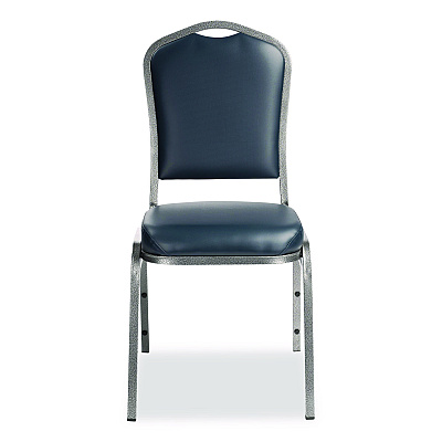 NPS 9300 Series Deluxe Upholstered Stack Chair, Vinyl, Supports 500 lb, 19" Seat Ht, Midnight Blue Seat/Back, Silver Base, 2/Pack (9304SV2)