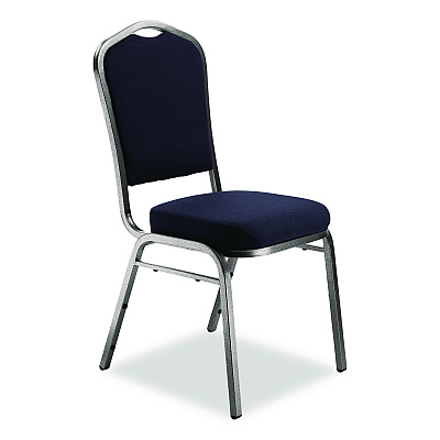 NPS 9300 Series Deluxe Upholstered Stack Chair, Fabric, Supports 500 lb, 19" Seat Ht, Midnight Blue Seat/Back, Silver Base, 2/PK (9354SV2)