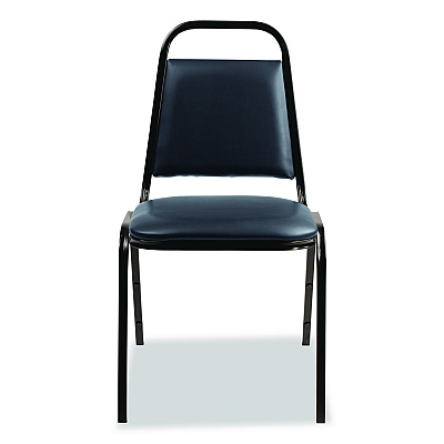 NPS 9100 Series Vinyl Upholstered Stack Chair, Supports 300 lbs, 18" Seat Height, Midnight Blue Seat/Back, Black Base, 4/Carton (9104B4)