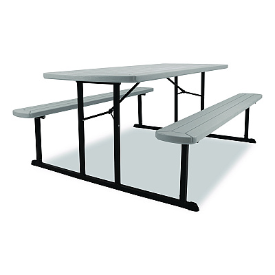 NPS Blow Molded Folding Picnic Table, Rectangular, 57w x 72d x 29.5h, Speckled Gray Top, Black Base/Legs (BMPT3072BK02)