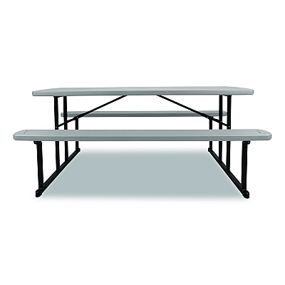 NPS Blow Molded Folding Picnic Table, Rectangular, 57w x 72d x 29.5h, Speckled Gray Top, Black Base/Legs (BMPT3072BK02)
