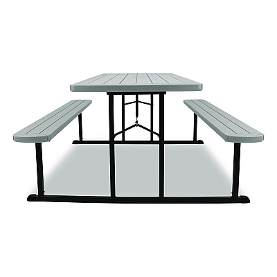 NPS Blow Molded Folding Picnic Table, Rectangular, 57w x 72d x 29.5h, Speckled Gray Top, Black Base/Legs (BMPT3072BK02)