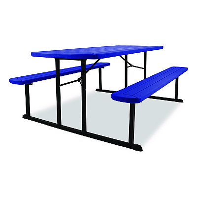 NPS Blow Molded Folding Picnic Table, Rectangular, 57w x 72d x 29.5h, Blue Top, Black Base/Legs (BMPT3072BK04)