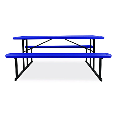 NPS Blow Molded Folding Picnic Table, Rectangular, 57w x 72d x 29.5h, Blue Top, Black Base/Legs (BMPT3072BK04)
