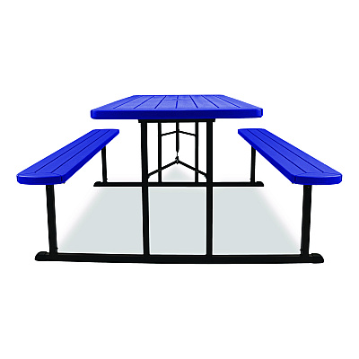 NPS Blow Molded Folding Picnic Table, Rectangular, 57w x 72d x 29.5h, Blue Top, Black Base/Legs (BMPT3072BK04)
