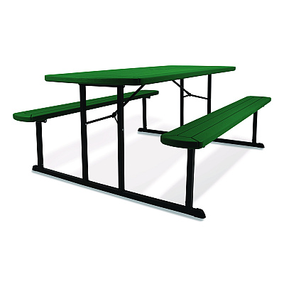 NPS Blow Molded Folding Picnic Table, Rectangular, 57w x 72d x 29.5h, Green Top, Black Base/Legs (BMPT3072BK06)