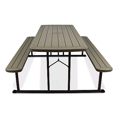 NPS Blow Molded Folding Picnic Table, Rectangular, 57w x 72d x 29.5h, Brown Top, Brown Base/Legs (BMPT3072BR03)