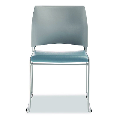 NPS 8700 Series Cafetorium Plush Vinyl Stack Chair, Supports Up to 500 lb, 18" Seat Ht, Blue Seat, Gray Back, Silver Base, 4/CT (874212024)