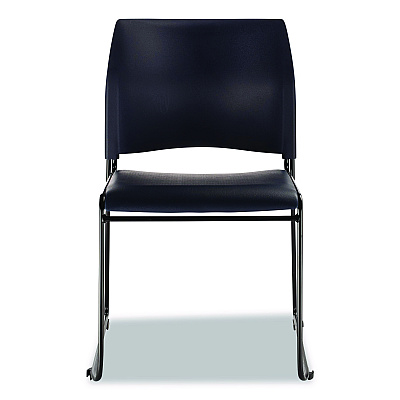 NPS 8700 Series Cafetorium Plush Vinyl Stack Chair, Supports Up to 500 lb, 18" Seat Height, Blue Seat/Back, Black Base, 4/Carton (870410044)