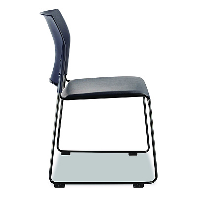 NPS 8700 Series Cafetorium Plush Vinyl Stack Chair, Supports Up to 500 lb, 18" Seat Height, Blue Seat/Back, Black Base, 4/Carton (870410044)