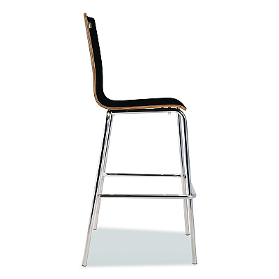 NPS Bushwick Series Bentwood Stool, Supports Up to 500 lb, 30" Seat Height, Black Seat, Black Back, Chrome Base, 4/Carton (BCS234)