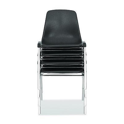 NPS 8100 Series Poly Shell Stacking Chair, Supports Up to 500 lb, 18" Seat Height, Black Seat, Black Back, Chrome Base, 4/Carton (81104)
