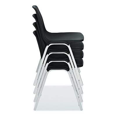 NPS 8100 Series Poly Shell Stacking Chair, Supports Up to 500 lb, 18" Seat Height, Black Seat, Black Back, Chrome Base, 4/Carton (81104)