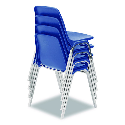 NPS 8100 Series Poly Shell Stacking Chair, Supports Up to 500 lb, 18" Seat Height, Blue Seat, Blue Back, Chrome Base, 4/Carton (81254)