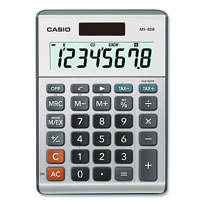 Casio MS80B 8-Digit Battery and Solar Basic Calculator, LCD, Navy Blue (MS80BBU)