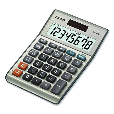 Casio MS80B 8-Digit Battery and Solar Basic Calculator, LCD, Silver (MS80BSR)