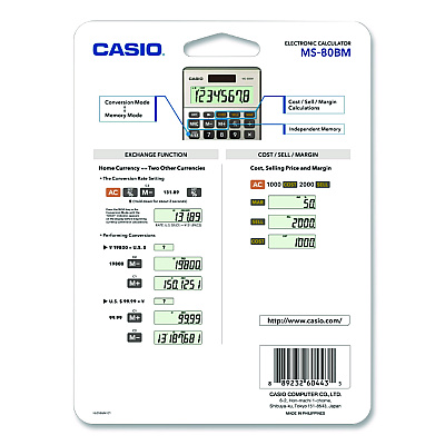Casio MS80B 8-Digit Battery and Solar Basic Calculator, LCD, Silver (MS80BSR)