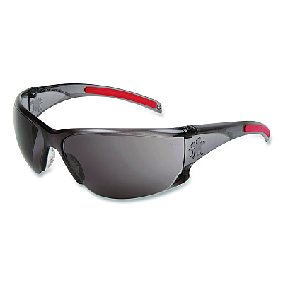 MCR Safety Hulk HK1 Series Safety Glasses, Scratch-Resistant, Smoke/Red Plastic Frame, Gray Plastic Lens (HK112AF)
