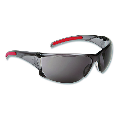 MCR Safety Hulk HK1 Series Safety Glasses, Scratch-Resistant, Smoke/Red Plastic Frame, Gray Plastic Lens (HK112AF)