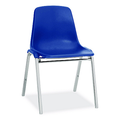 NPS 8100 Series Poly Shell Stacking Chair, Supports Up to 500 lb, 18" Seat Height, Blue Seat, Blue Back, Chrome Base, 4/Carton (81254)