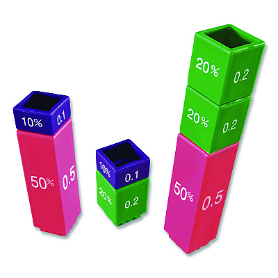 Learning Resources Fraction Tower Equivalency Cubes, Nine Sizes, Grades 1 to 4, 51 Pieces (LER2509)