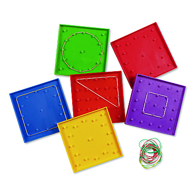 Learning Resources Double-Sided Assorted Geoboards, Grades K to 3, 5" x 5", Assorted Colors, 6 Pieces (LER0425)