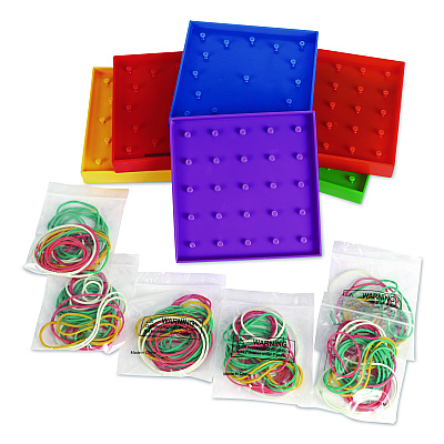 Learning Resources Double-Sided Assorted Geoboards, Grades K to 3, 5" x 5", Assorted Colors, 6 Pieces (LER0425)