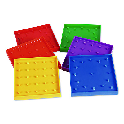 Learning Resources Double-Sided Assorted Geoboards, Grades K to 3, 5" x 5", Assorted Colors, 6 Pieces (LER0425)