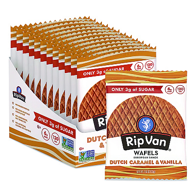 Rip Van Wafels - Single Serve, Dutch Caramel and Vanilla, 1.16 oz Pack, 12/Box (00334)