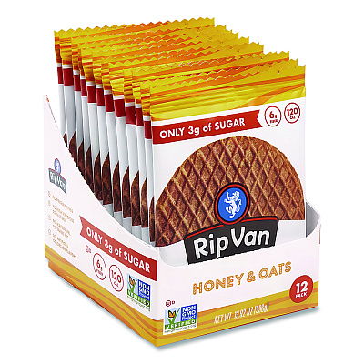 Rip Van Wafels - Single Serve, Honey and Oats, 1.16 oz Pack, 12/Box (00336)