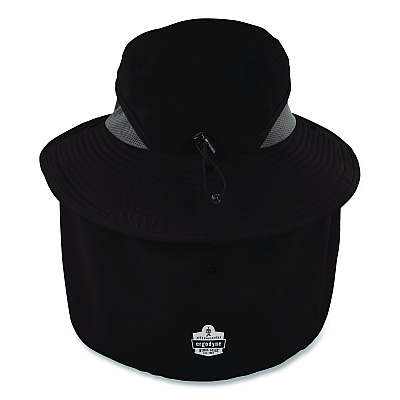 ergodyne Chill-Its 8934 Ranger Hat with Neck Shade, Microfiber/Polyester, Small/Medium, Black (12725)