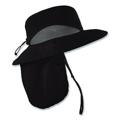ergodyne Chill-Its 8934 Ranger Hat with Neck Shade, Microfiber/Polyester, Large/X-Large, Black (12726)