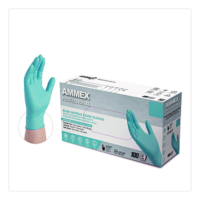 AMMEX Professional Nitrile Exam Gloves, Powder-Free, Medium, 3 mil Thick, 9.5" Long, Light Blue, 100/Box (APFN44100)