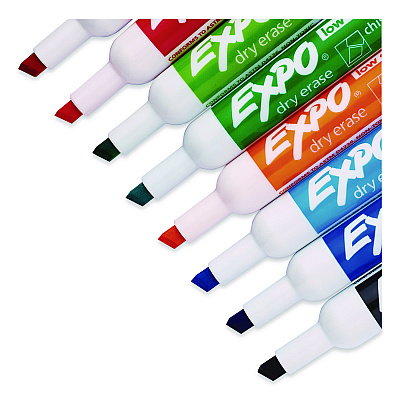 EXPO Low-Odor Dry-Erase Markers, Broad Chisel Tip, Assorted Colors, 8/Pack (1743032)