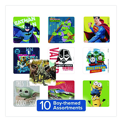 Smilemakers Cars, Trucks and Heroes Sticker Sampler Pack, Randomly Assorted Illustrations and Colors, 1,000/Box (2618382)