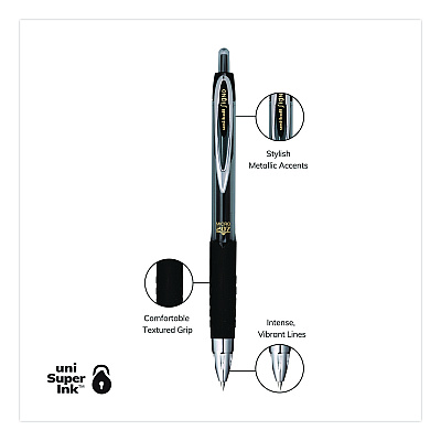 uniball Signo 207 Gel Pen, Retractable, Fine 0.5 mm, Black Ink, Smoke/Black Barrel, 5/Pack (1960240)
