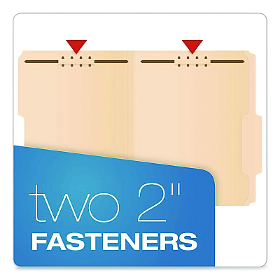 Pendaflex Manila Fastener Folders, 2/5-Cut Tabs, 0.75" Expansion, 2 Fasteners, Letter Size, Manila Exterior, 50/Box (24580)