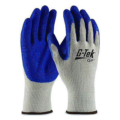 G-Tek GP Latex-Coated Cotton/Polyester Gloves, EN388: 1111, Small, Gray/blue, 12 Pairs (179964)