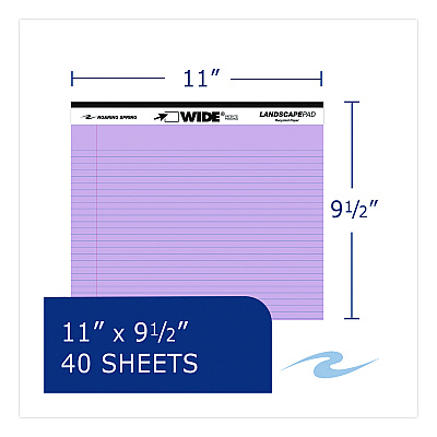 Roaring Spring WIDE Landscape Format Writing Pad, Unpunched, Medium/College Rule, Assorted Colors, (40) 11 x 8.5 Sheets, 3/Pack (74535)